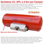 Bombola (Serbatoio cil.) ricaricabile GPL per Camper 120L (Ø360x1307) STAKO 4-fori 67R Valvole comprese - uso domestico