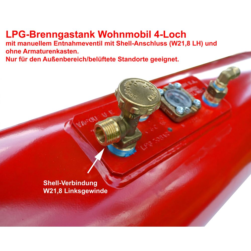 Zylindrischer LPG Brenngastank Wohnmobil 20L (Ø200x720) GZWM 4-Loch 67R - Inklusive Ventile Zylindrischer LPG Brenngastank Wohnmobil 20L (Ø200x720) GZWM 4-Loch 67R - Inklusive Ventile